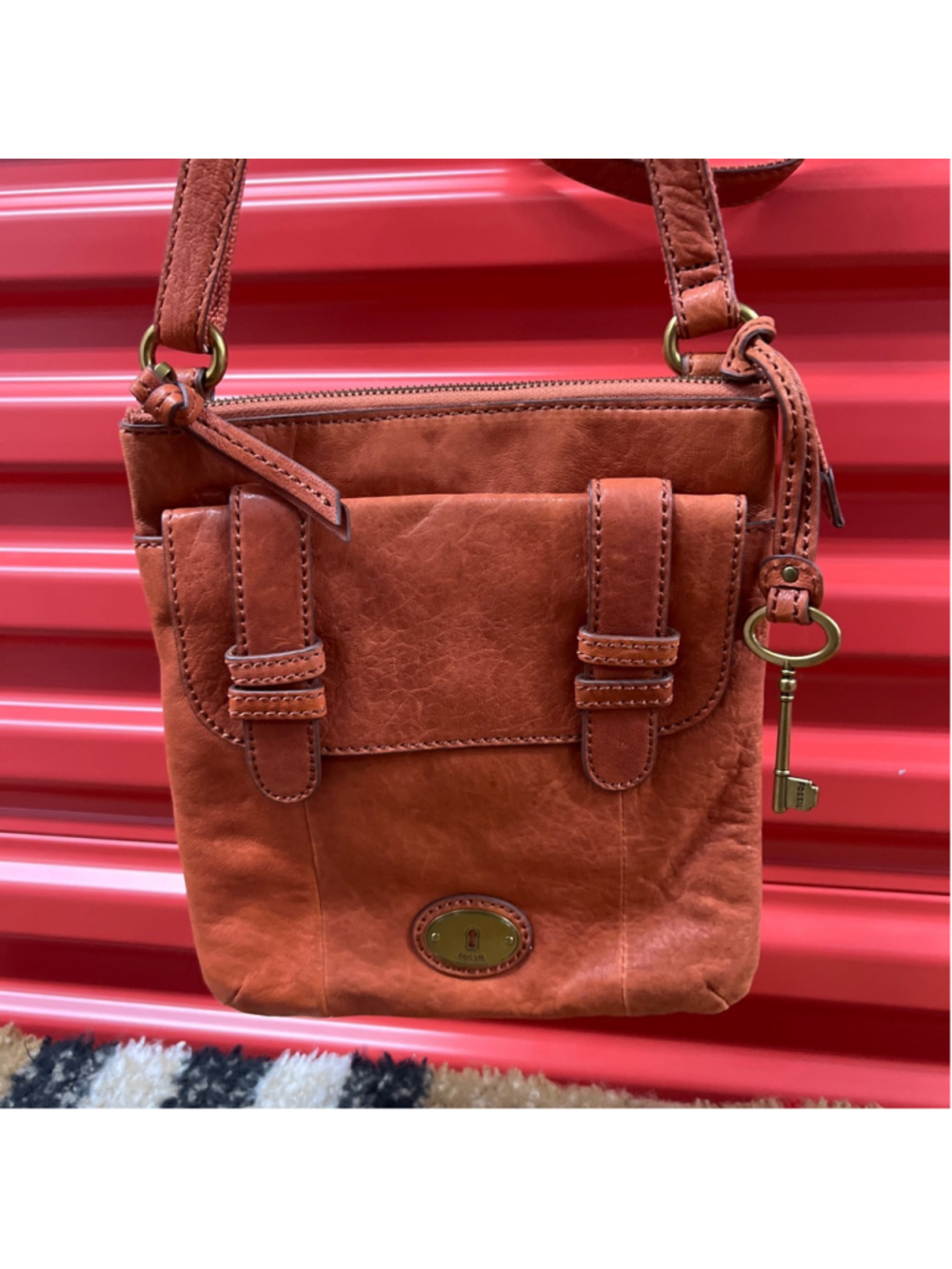 Women's Fossil Orange Leather Crossbody Bag One Size